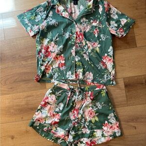 Cynthia Rowley Floral Green and Pink Pajama Set